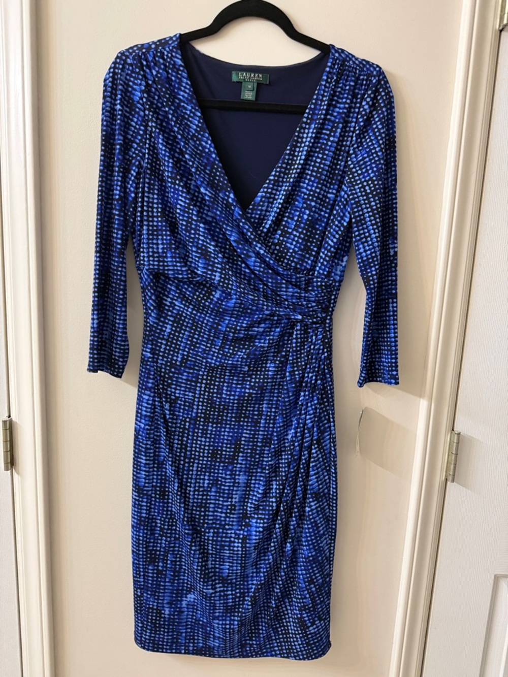 Lauren Ralph Lauren Electric Blue Printed Faux-Wrap Jersey Dress